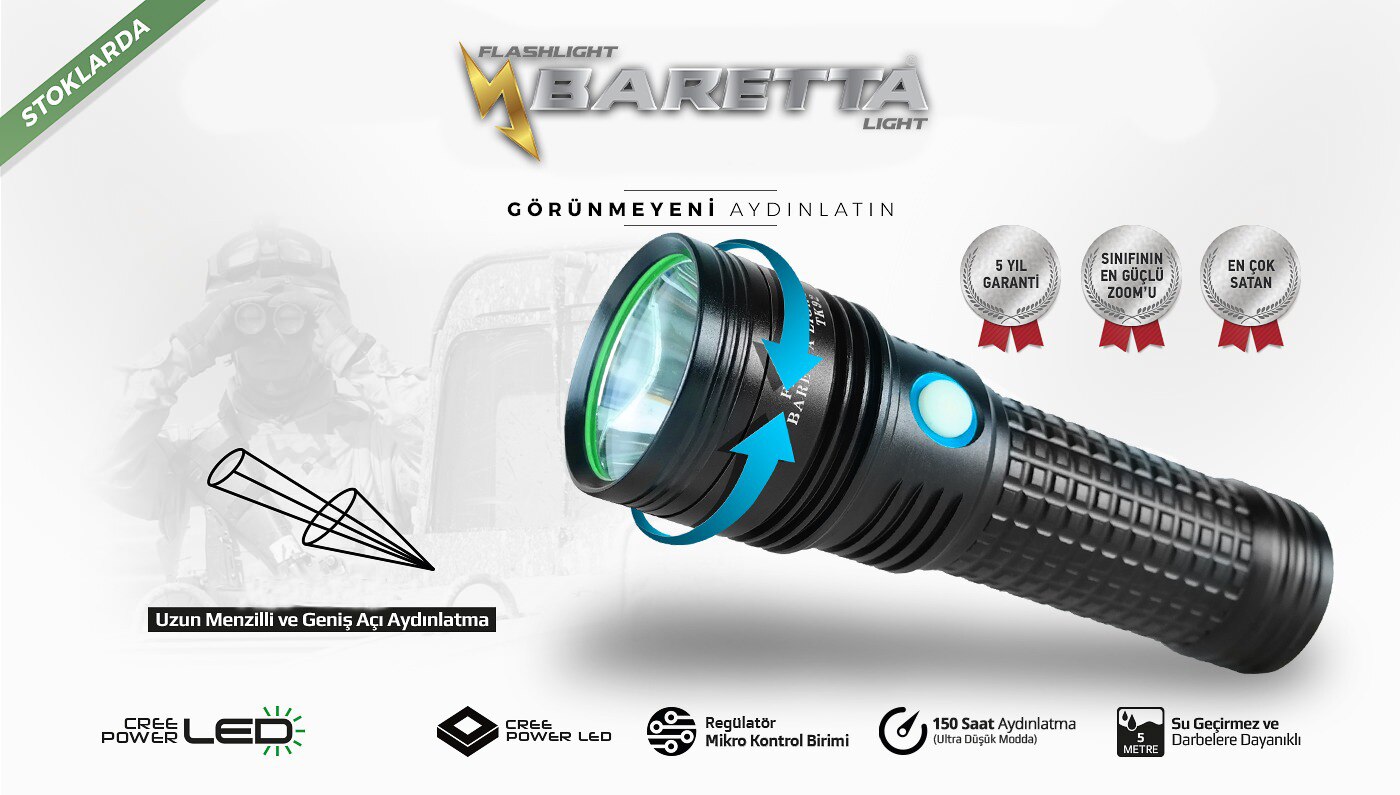 Baretta Tk-92 Xml-L2 Amerikan Led 1200 Lümen El Feneri